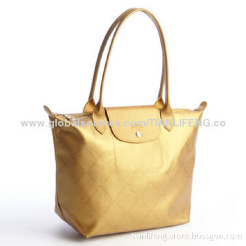 Gold Logo Printed Top Handle Medium Tote Bag, Measures 15 x 10 x 6-inch